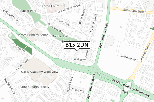 B15 2DN map - large scale - OS Open Zoomstack (Ordnance Survey)