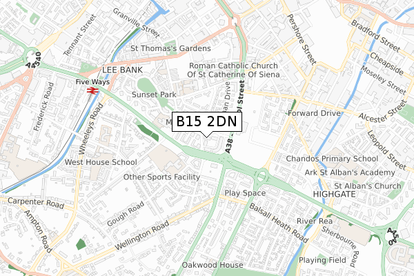 B15 2DN map - small scale - OS Open Zoomstack (Ordnance Survey)