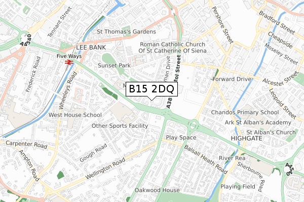 B15 2DQ map - small scale - OS Open Zoomstack (Ordnance Survey)