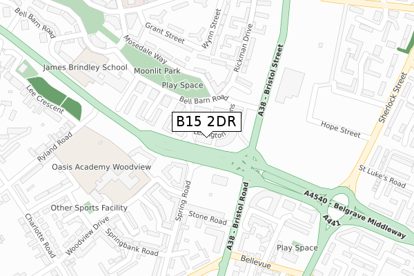 B15 2DR map - large scale - OS Open Zoomstack (Ordnance Survey)