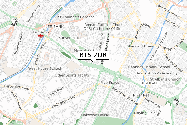 B15 2DR map - small scale - OS Open Zoomstack (Ordnance Survey)