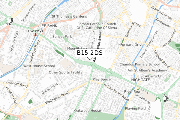 B15 2DS map - small scale - OS Open Zoomstack (Ordnance Survey)