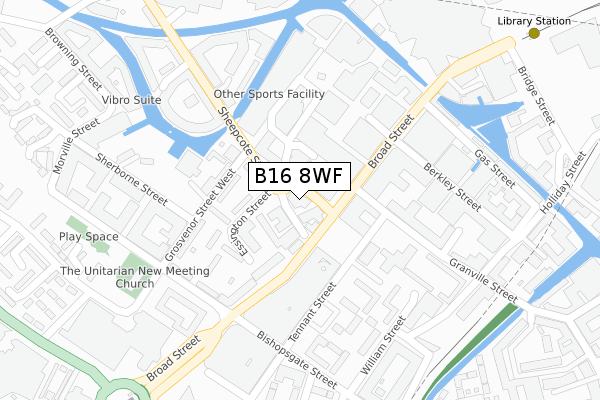B16 8WF map - large scale - OS Open Zoomstack (Ordnance Survey)