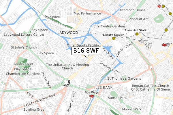 B16 8WF map - small scale - OS Open Zoomstack (Ordnance Survey)