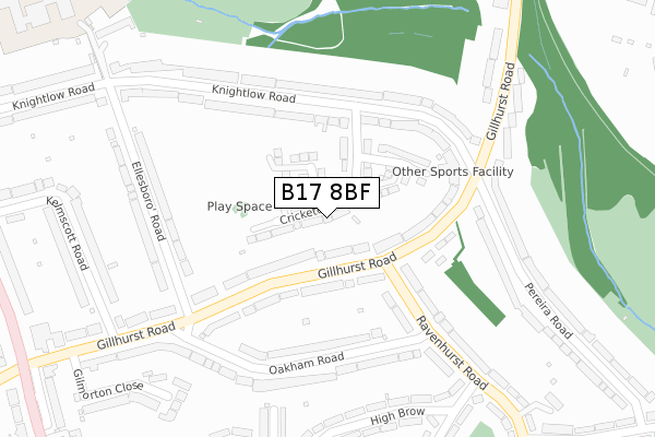 B17 8BF map - large scale - OS Open Zoomstack (Ordnance Survey)