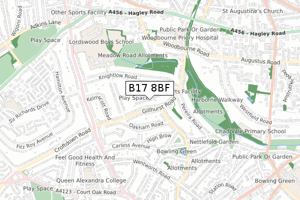 B17 8BF map - small scale - OS Open Zoomstack (Ordnance Survey)