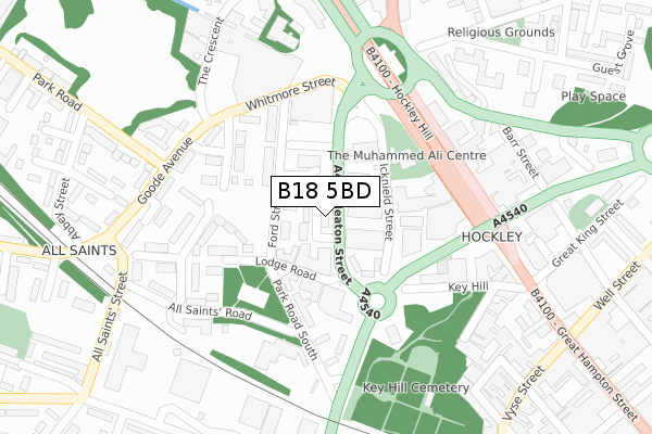 B18 5BD map - large scale - OS Open Zoomstack (Ordnance Survey)