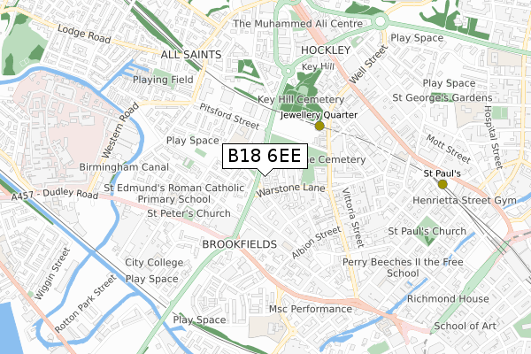 B18 6EE map - small scale - OS Open Zoomstack (Ordnance Survey)