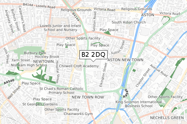 B2 2DQ map - small scale - OS Open Zoomstack (Ordnance Survey)