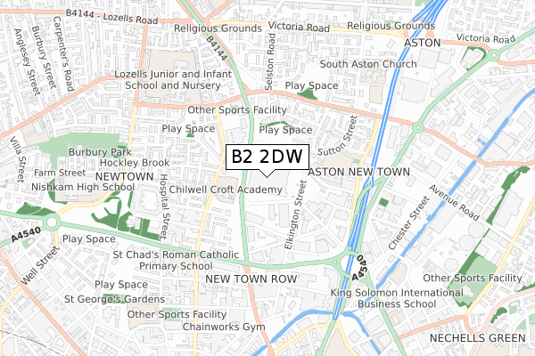 B2 2DW map - small scale - OS Open Zoomstack (Ordnance Survey)