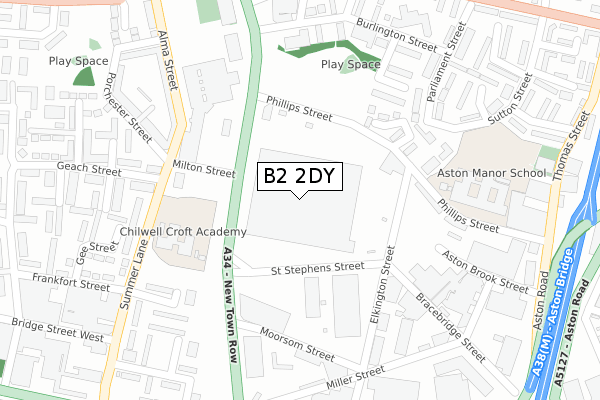 B2 2DY map - large scale - OS Open Zoomstack (Ordnance Survey)