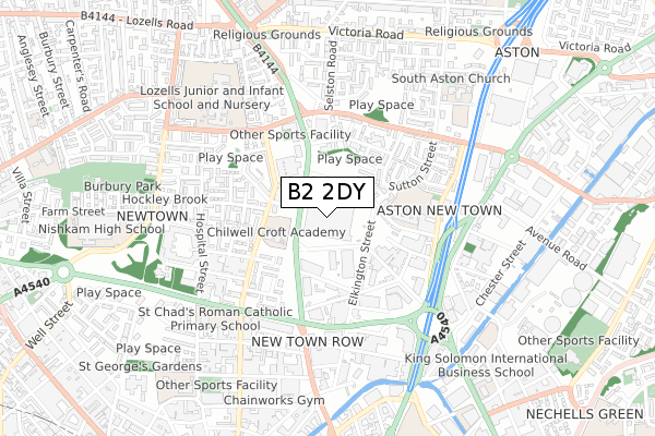 B2 2DY map - small scale - OS Open Zoomstack (Ordnance Survey)