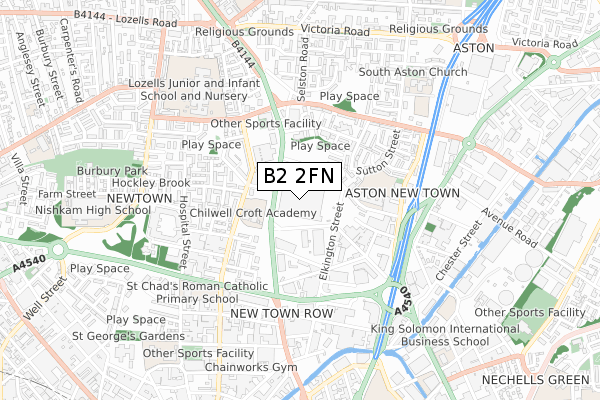 B2 2FN map - small scale - OS Open Zoomstack (Ordnance Survey)