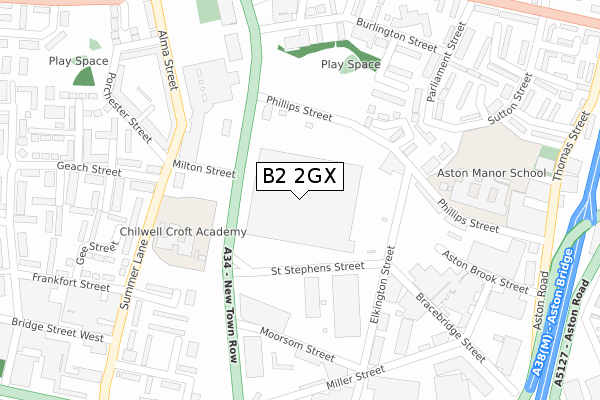 B2 2GX map - large scale - OS Open Zoomstack (Ordnance Survey)