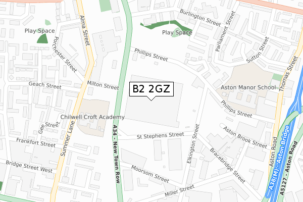 B2 2GZ map - large scale - OS Open Zoomstack (Ordnance Survey)