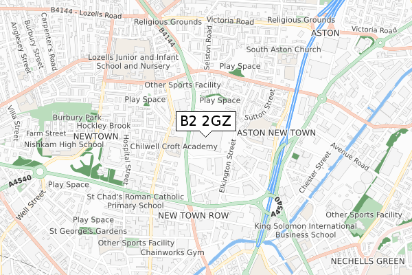 B2 2GZ map - small scale - OS Open Zoomstack (Ordnance Survey)