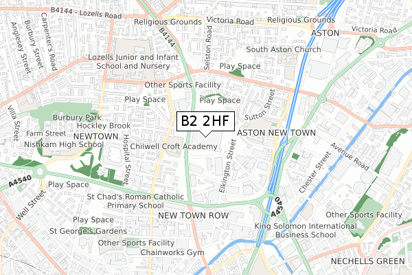 B2 2HF map - small scale - OS Open Zoomstack (Ordnance Survey)