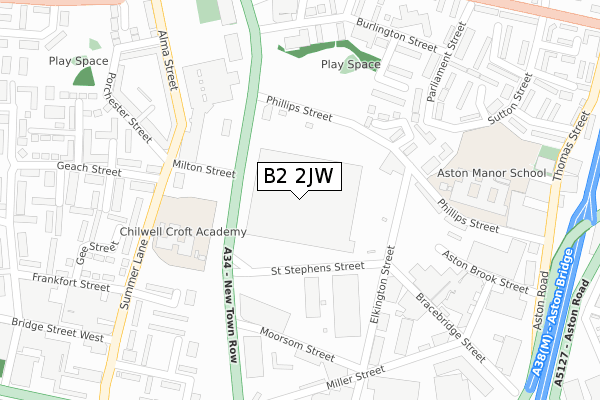 B2 2JW map - large scale - OS Open Zoomstack (Ordnance Survey)