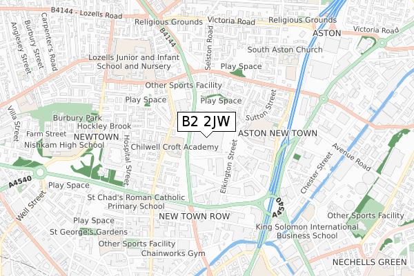 B2 2JW map - small scale - OS Open Zoomstack (Ordnance Survey)