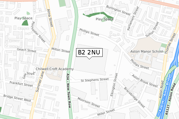 B2 2NU map - large scale - OS Open Zoomstack (Ordnance Survey)