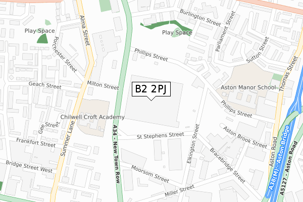 B2 2PJ map - large scale - OS Open Zoomstack (Ordnance Survey)