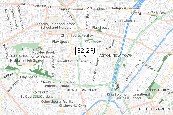 B2 2PJ map - small scale - OS Open Zoomstack (Ordnance Survey)