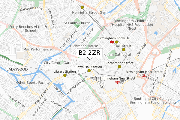 B2 2ZR map - small scale - OS Open Zoomstack (Ordnance Survey)