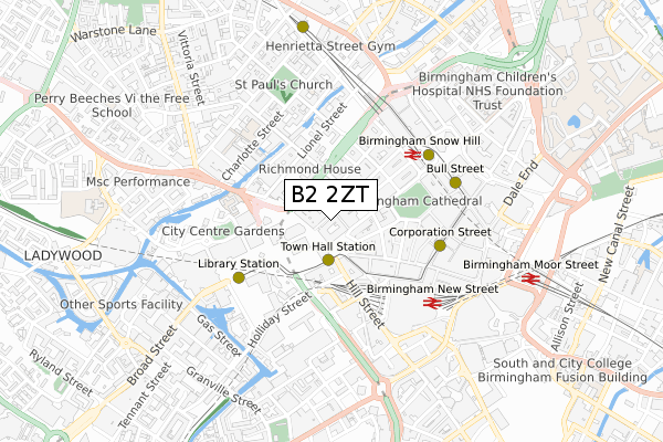 B2 2ZT map - small scale - OS Open Zoomstack (Ordnance Survey)