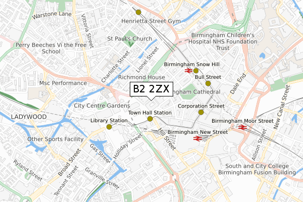 B2 2ZX map - small scale - OS Open Zoomstack (Ordnance Survey)