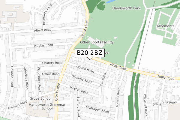 B20 2BZ map - large scale - OS Open Zoomstack (Ordnance Survey)