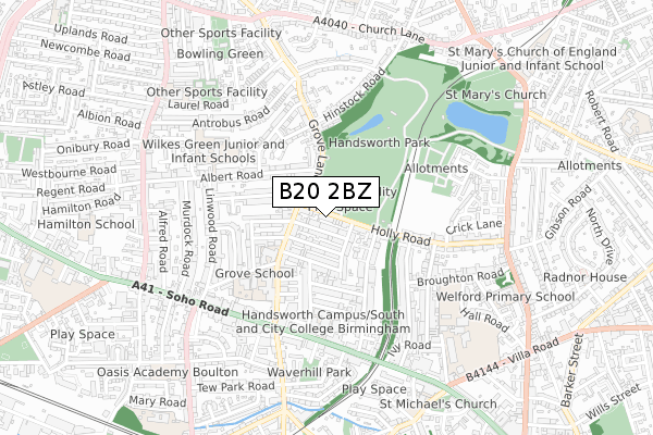 B20 2BZ map - small scale - OS Open Zoomstack (Ordnance Survey)