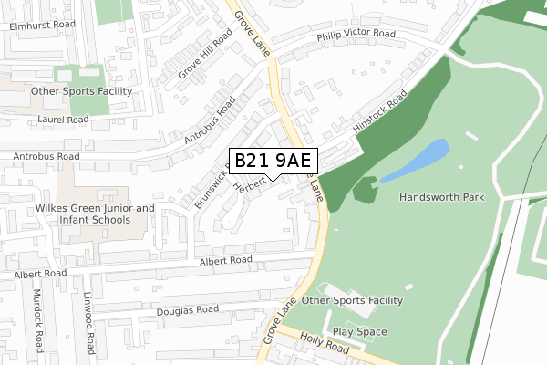 B21 9AE map - large scale - OS Open Zoomstack (Ordnance Survey)