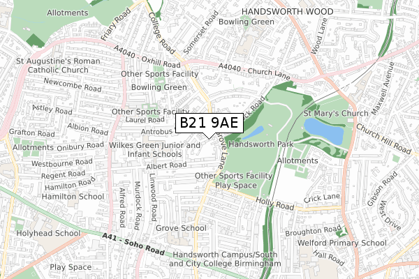 B21 9AE map - small scale - OS Open Zoomstack (Ordnance Survey)