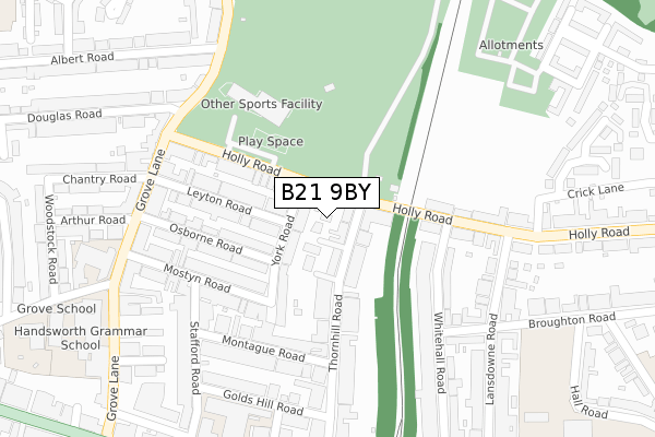 B21 9BY map - large scale - OS Open Zoomstack (Ordnance Survey)