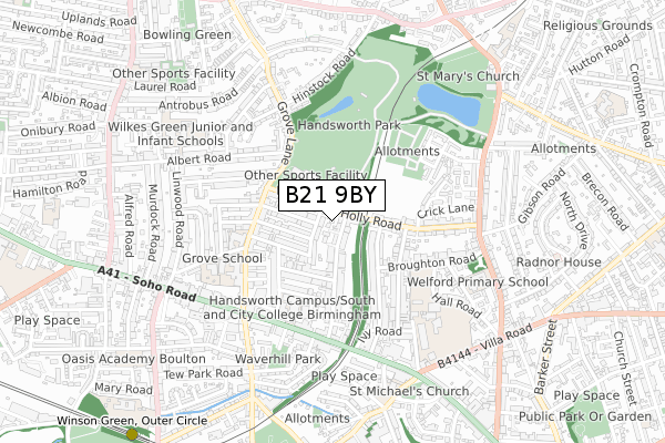 B21 9BY map - small scale - OS Open Zoomstack (Ordnance Survey)