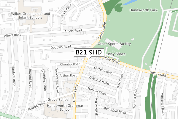 B21 9HD map - large scale - OS Open Zoomstack (Ordnance Survey)