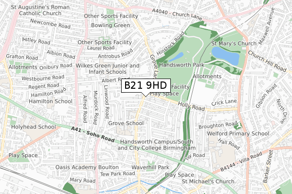 B21 9HD map - small scale - OS Open Zoomstack (Ordnance Survey)