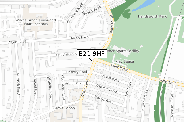 B21 9HF map - large scale - OS Open Zoomstack (Ordnance Survey)