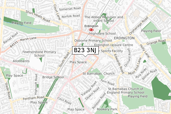 B23 3NJ map - small scale - OS Open Zoomstack (Ordnance Survey)