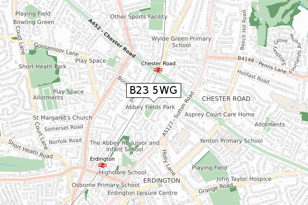 B23 5WG map - small scale - OS Open Zoomstack (Ordnance Survey)