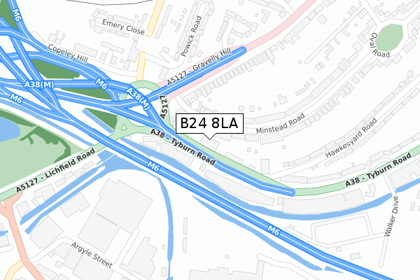 B24 8LA map - large scale - OS Open Zoomstack (Ordnance Survey)