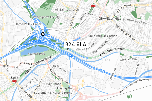 B24 8LA map - small scale - OS Open Zoomstack (Ordnance Survey)