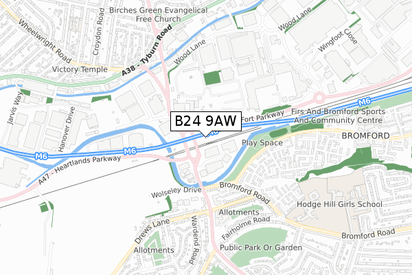 B24 9AW map - small scale - OS Open Zoomstack (Ordnance Survey)