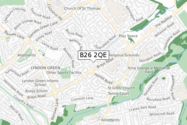 B26 2QE map - small scale - OS Open Zoomstack (Ordnance Survey)