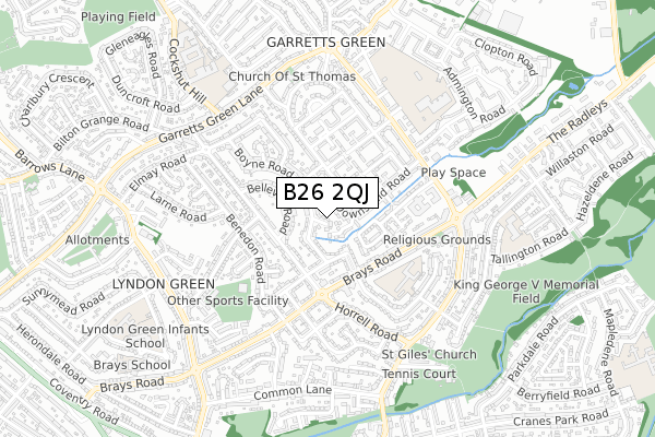 B26 2QJ map - small scale - OS Open Zoomstack (Ordnance Survey)