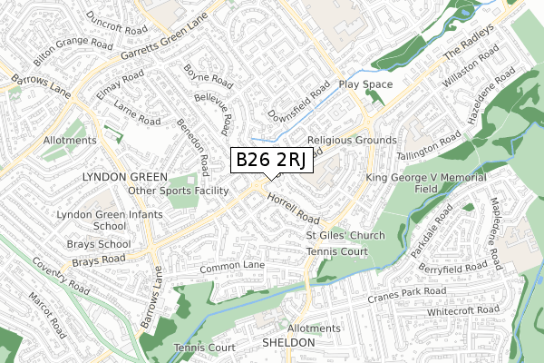 B26 2RJ map - small scale - OS Open Zoomstack (Ordnance Survey)