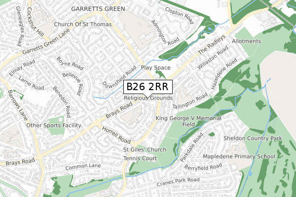 B26 2RR map - small scale - OS Open Zoomstack (Ordnance Survey)