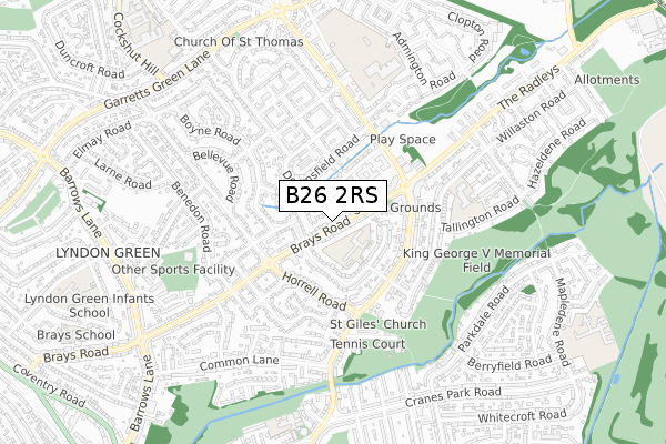 B26 2RS map - small scale - OS Open Zoomstack (Ordnance Survey)