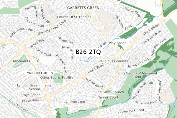 B26 2TQ map - small scale - OS Open Zoomstack (Ordnance Survey)