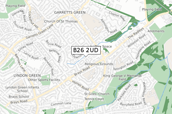 B26 2UD map - small scale - OS Open Zoomstack (Ordnance Survey)